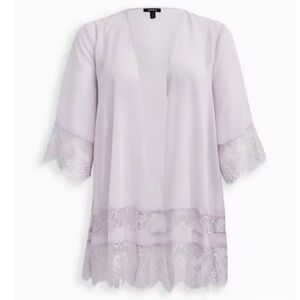 TORRID Chiffon Kimono with Lace Trim in Iris Purple Sz 1X Plus Boho Festival